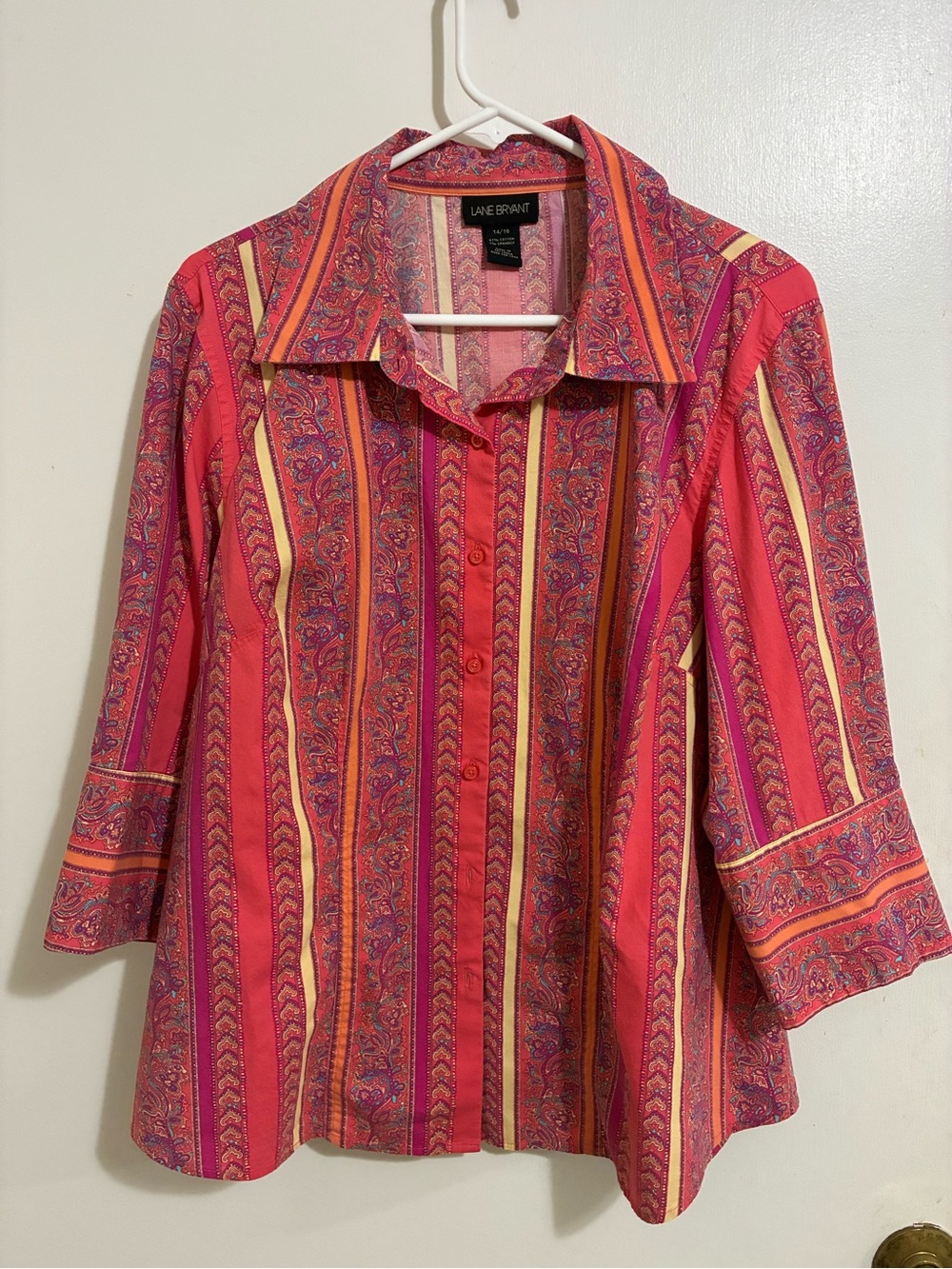 Lane Bryant Orange Pink Striped Button-Front Blouse 14/16